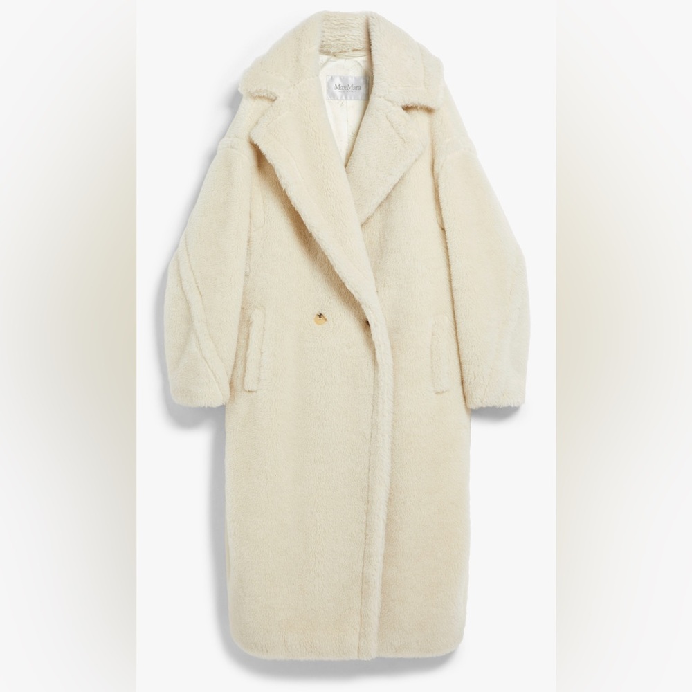 Max Mara Teddy Bear Icon White alpaca, wool and silk-blend coat